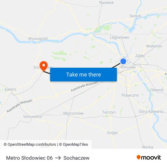 Metro Słodowiec to Sochaczew map