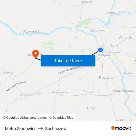 Metro Słodowiec to Sochaczew map