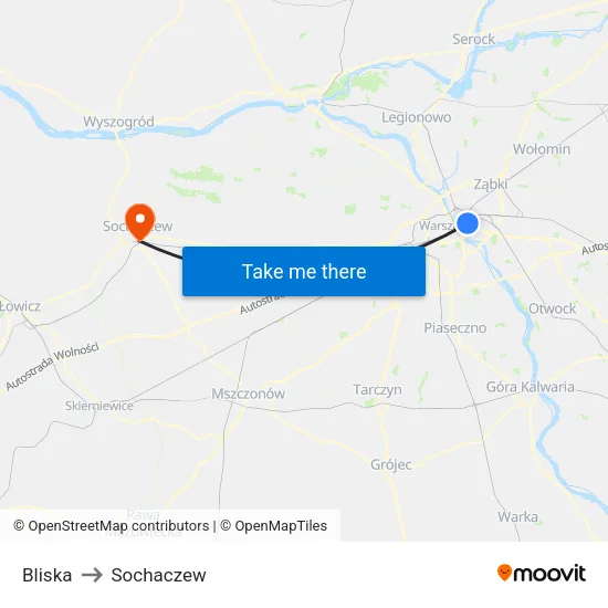 Bliska to Sochaczew map