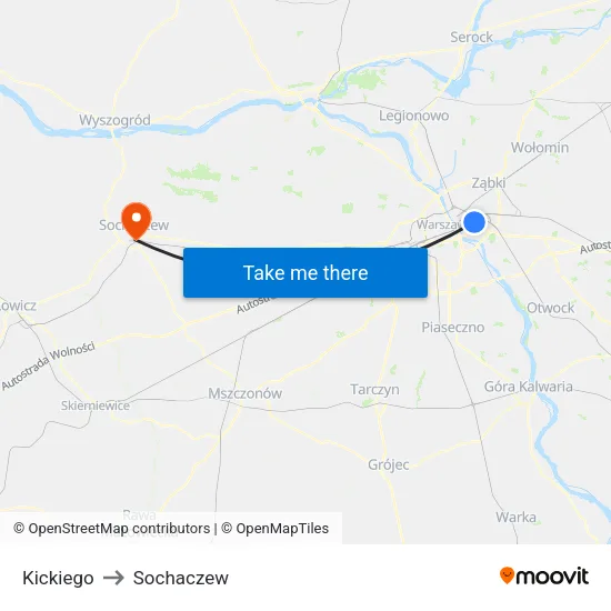 Kickiego to Sochaczew map