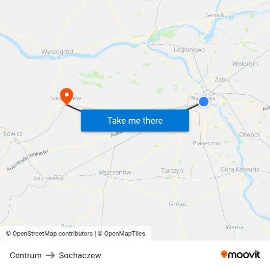 Centrum to Sochaczew map