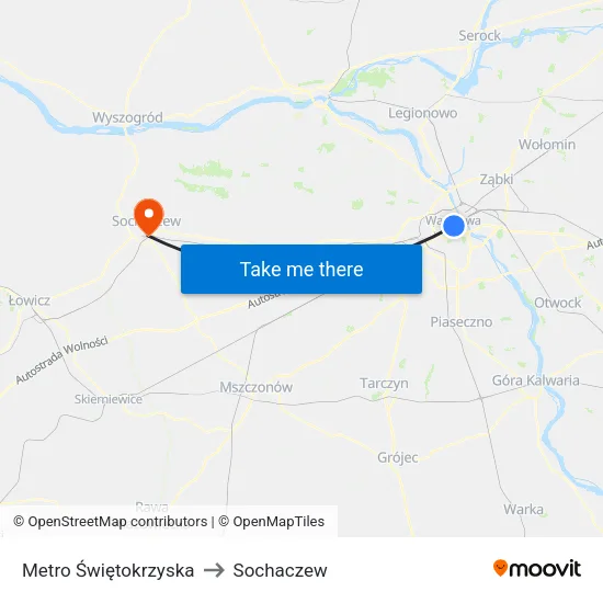 Metro Świętokrzyska to Sochaczew map