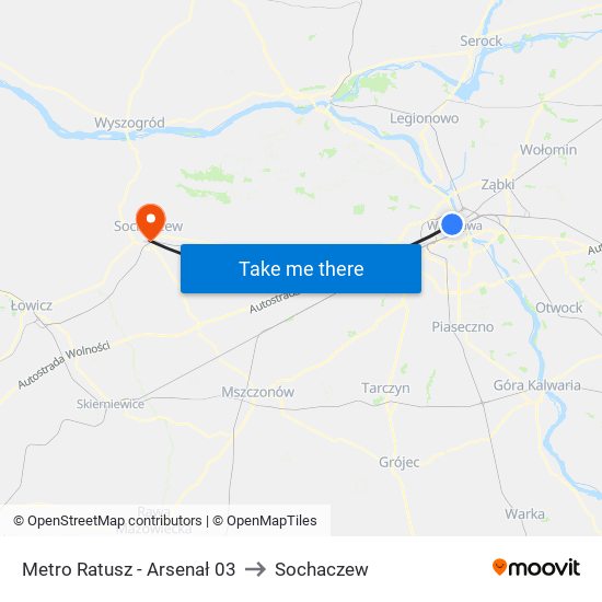 Metro Ratusz - Arsenał 03 to Sochaczew map