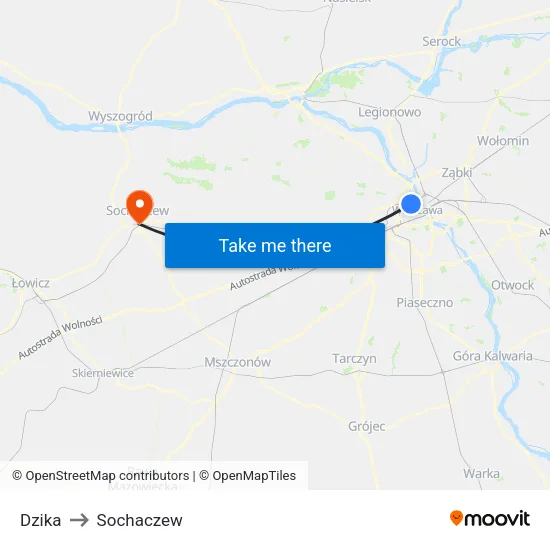 Dzika to Sochaczew map