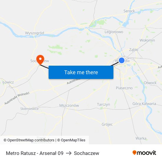 Metro Ratusz - Arsenał 09 to Sochaczew map
