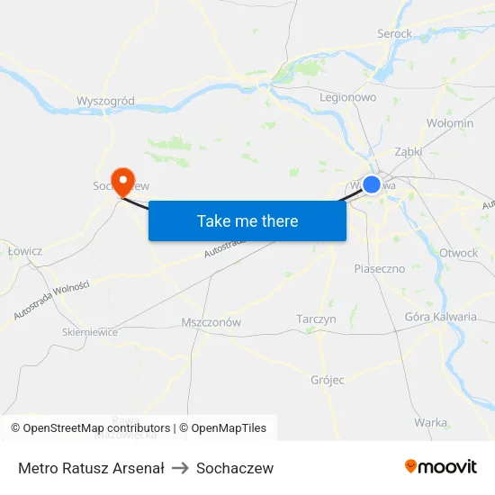 Metro Ratusz Arsenał to Sochaczew map