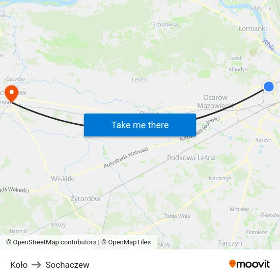 Koło to Sochaczew map