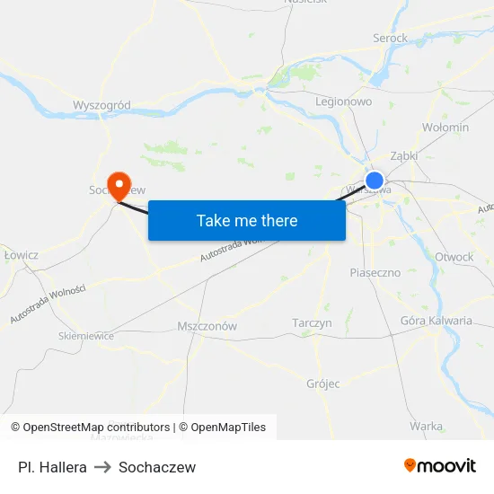 Pl. Hallera to Sochaczew map