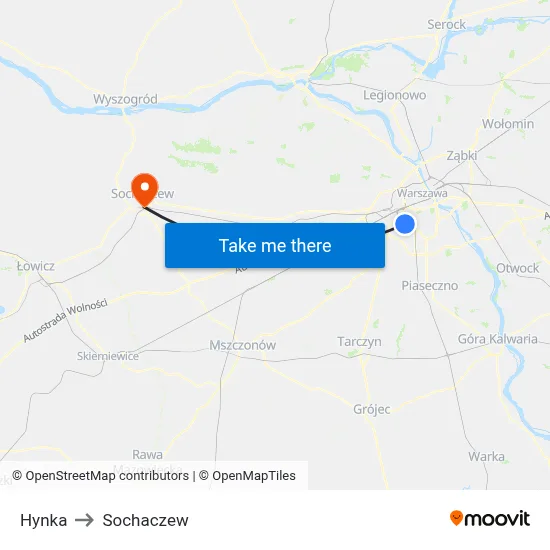 Hynka to Sochaczew map