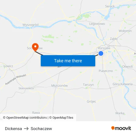 Dickensa to Sochaczew map