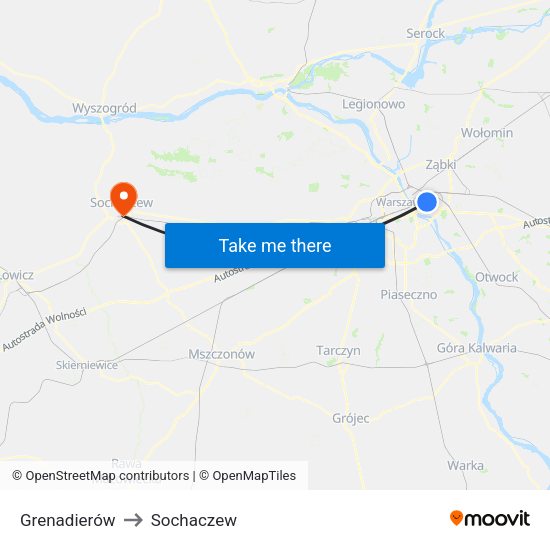 Grenadierów to Sochaczew map