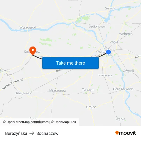 Berezyńska to Sochaczew map