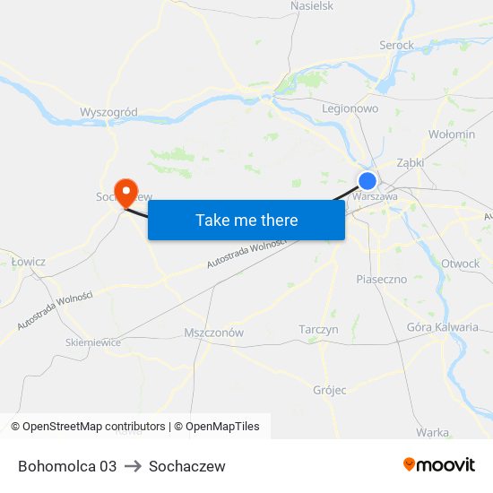 Bohomolca to Sochaczew map