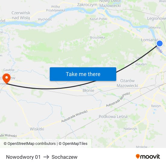 Nowodwory to Sochaczew map