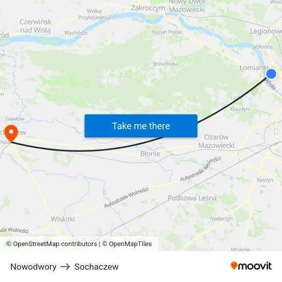 Nowodwory to Sochaczew map