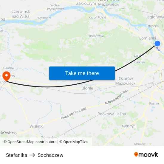 Stefanika to Sochaczew map