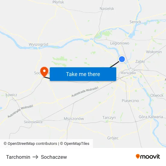 Tarchomin to Sochaczew map