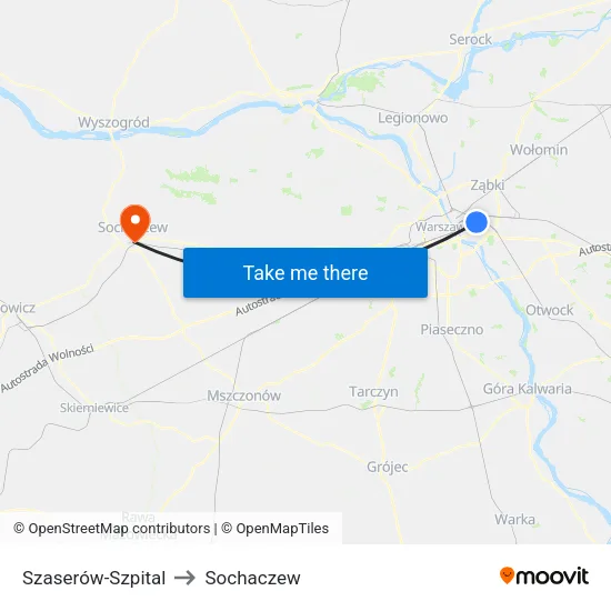 Szaserów - Szpital to Sochaczew map