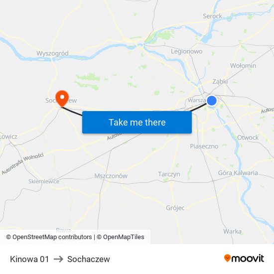 Kinowa to Sochaczew map