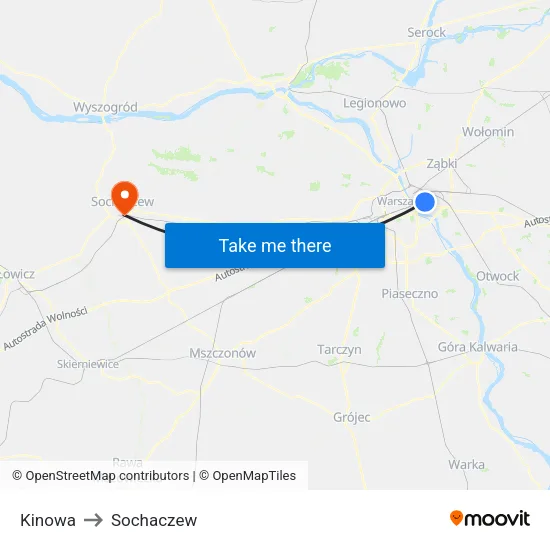 Kinowa to Sochaczew map