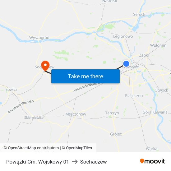 Powązki-Cm. Wojskowy to Sochaczew map