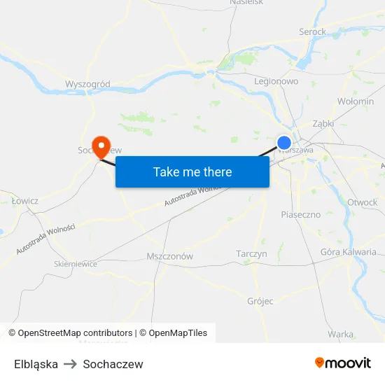 Elbląska to Sochaczew map