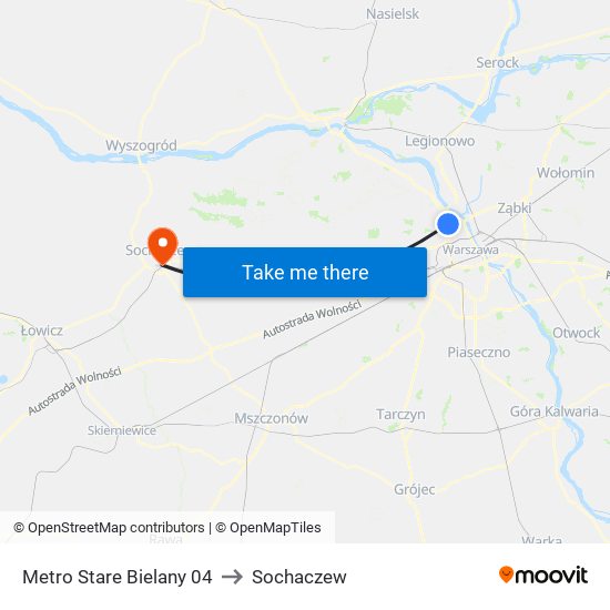 Metro Stare Bielany 04 to Sochaczew map