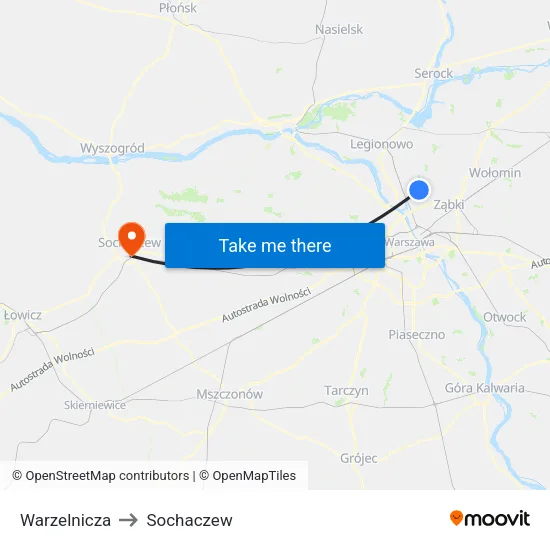 Warzelnicza to Sochaczew map