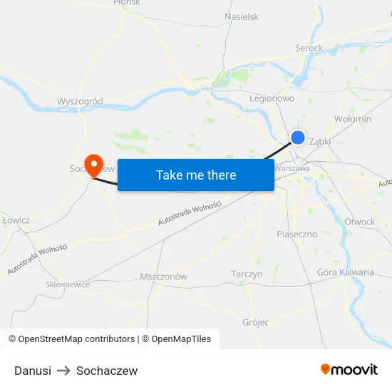 Danusi to Sochaczew map