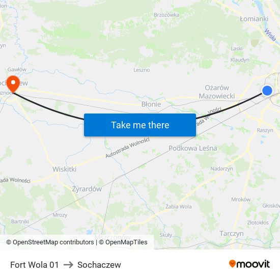 Fort Wola 01 to Sochaczew map