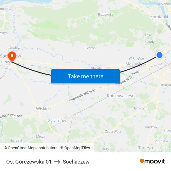 Os. Górczewska 01 to Sochaczew map