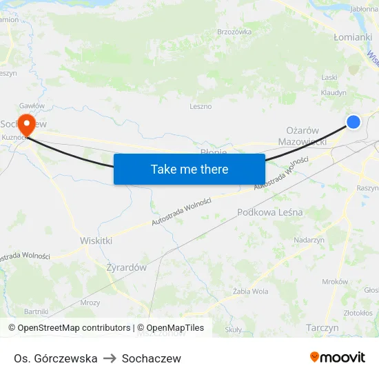 Os. Górczewska to Sochaczew map