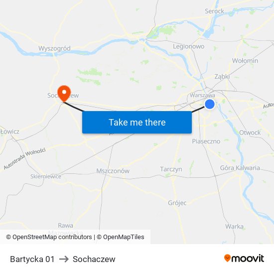 Bartycka to Sochaczew map