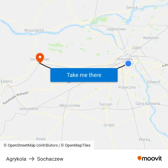 Agrykola to Sochaczew map