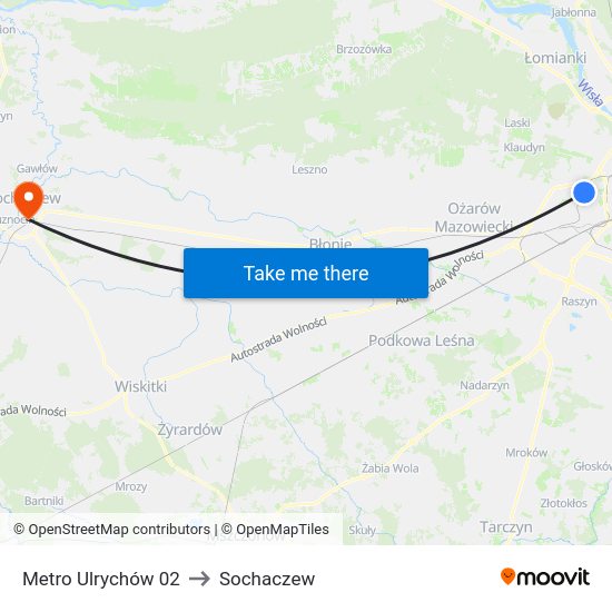 Metro Ulrychów to Sochaczew map