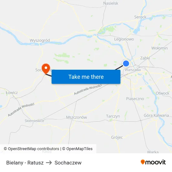 Bielany - Ratusz to Sochaczew map