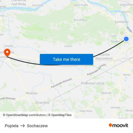 Popiela to Sochaczew map