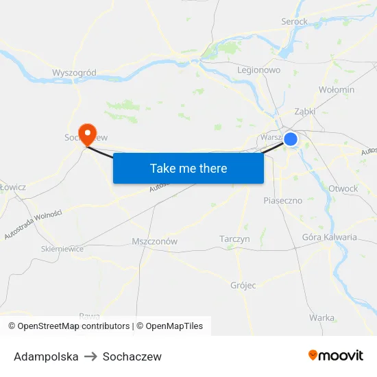 Adampolska to Sochaczew map