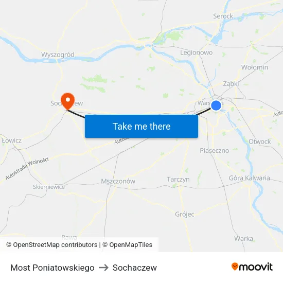 Most Poniatowskiego to Sochaczew map