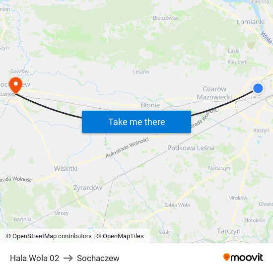 Hala Wola to Sochaczew map