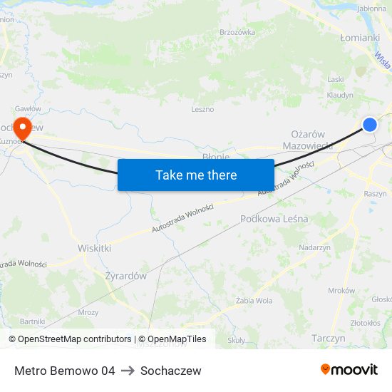 Metro Bemowo to Sochaczew map