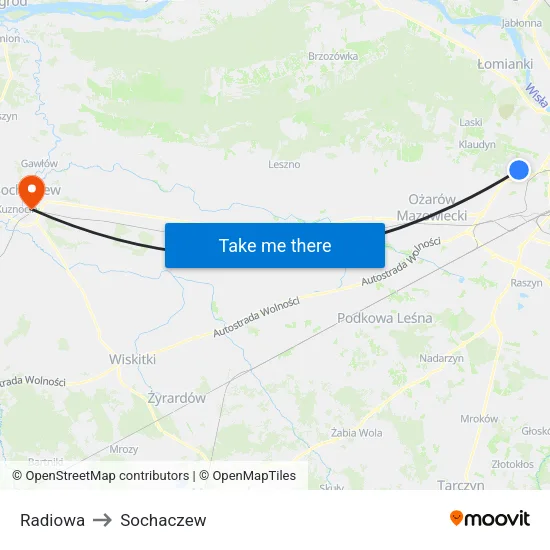 Radiowa to Sochaczew map