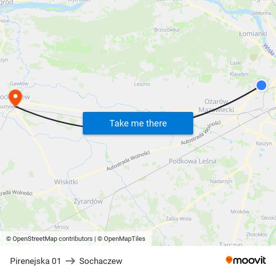 Pirenejska 01 to Sochaczew map