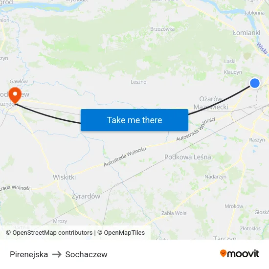 Pirenejska to Sochaczew map