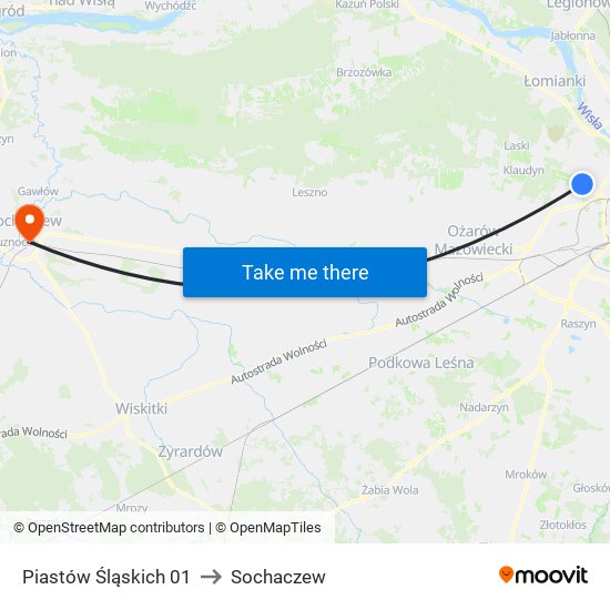 Piastów Śląskich 01 to Sochaczew map