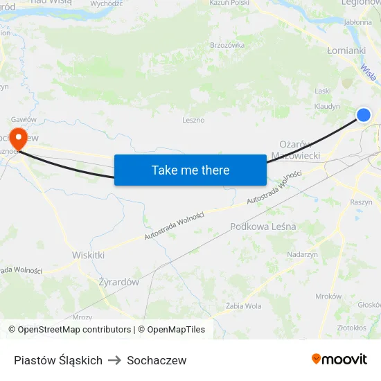 Piastów Śląskich to Sochaczew map