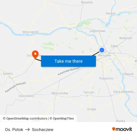 Os. Potok to Sochaczew map