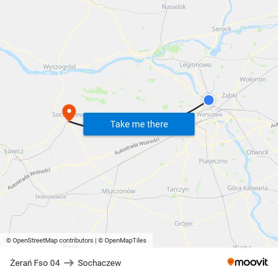 Żerań Fso to Sochaczew map