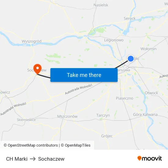 CH Marki to Sochaczew map