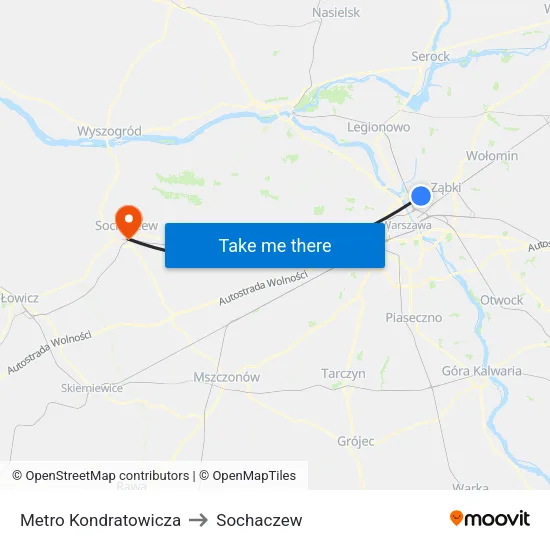 Metro Kondratowicza to Sochaczew map